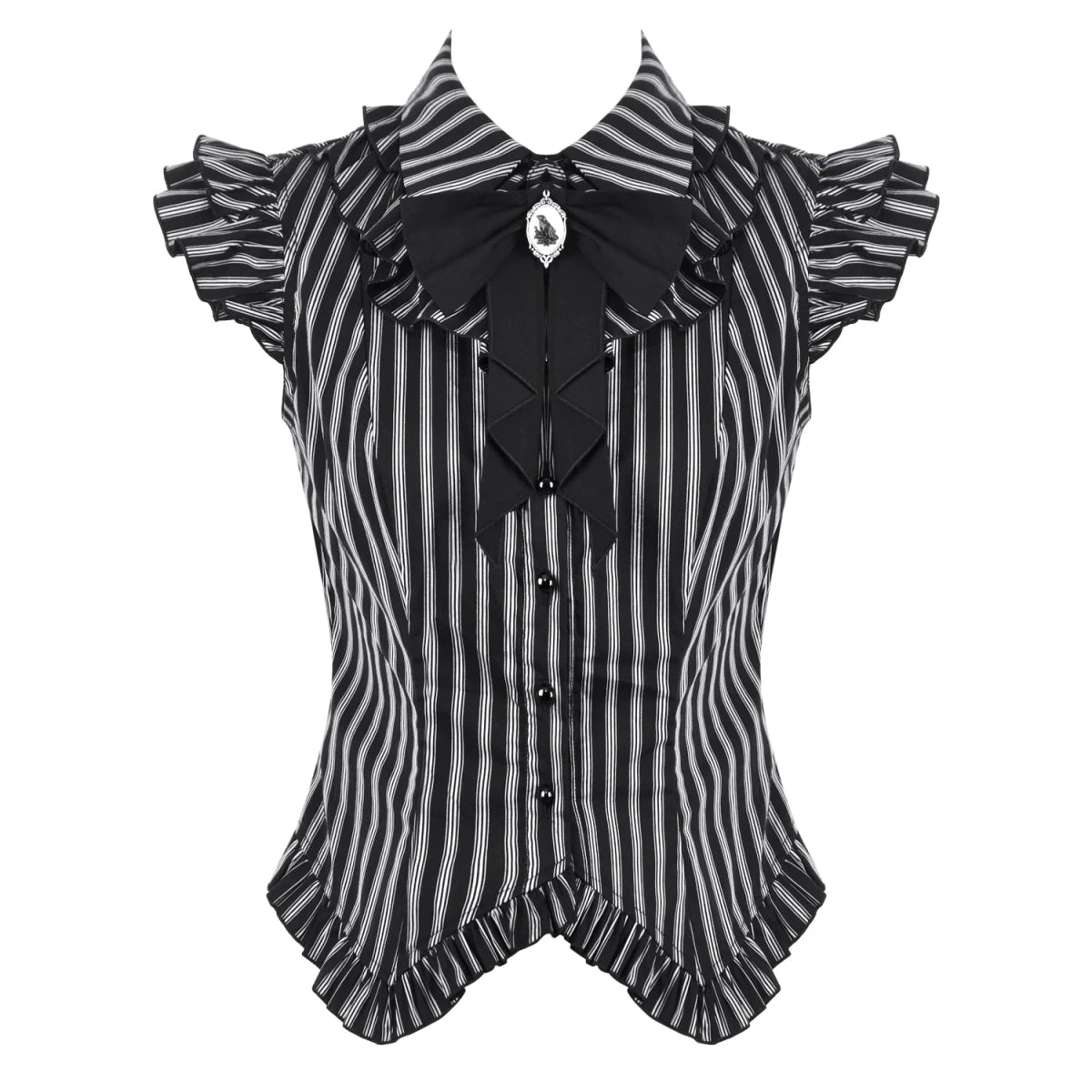 Blusa a Rayas con Broche Camafeo y Volantes - Crazyinlove