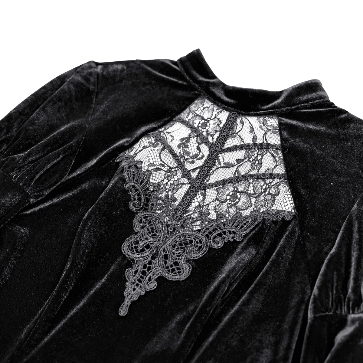 Blusa Gótica de Terciopelo Negro con Mangas Campana y Encaje - Crazyinlove