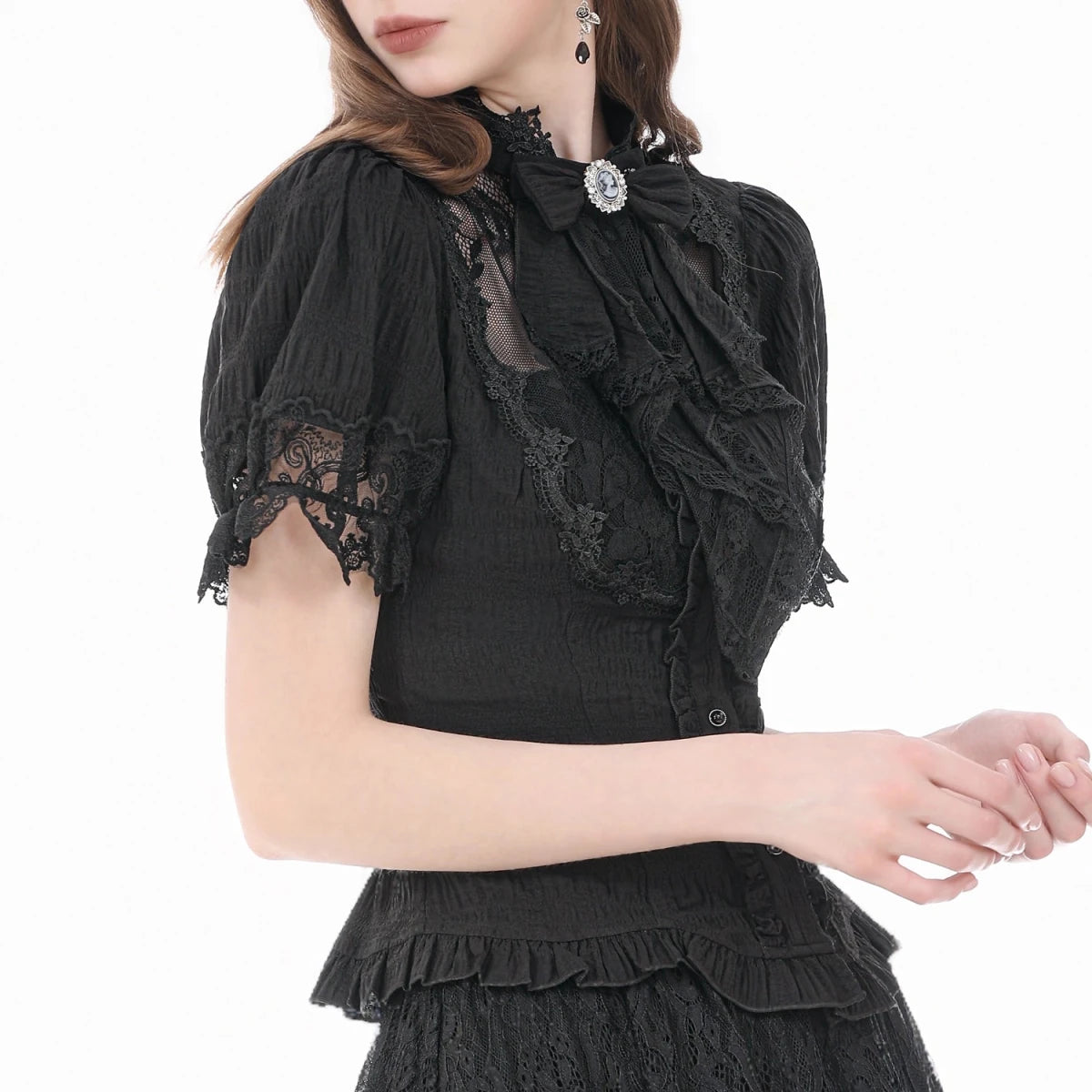 Blusa Gótica Victoriana de Encaje con Camafeo - Crazyinlove