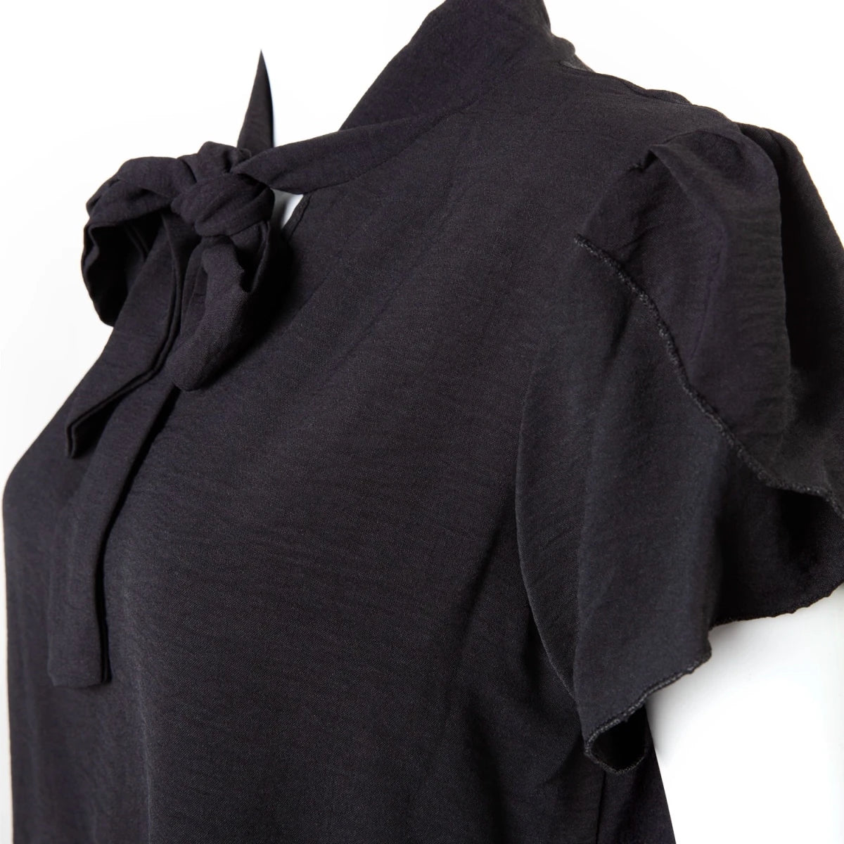 Blusa Negra con Cuello de Lazo y Manga Tulipán - Crazyinlove