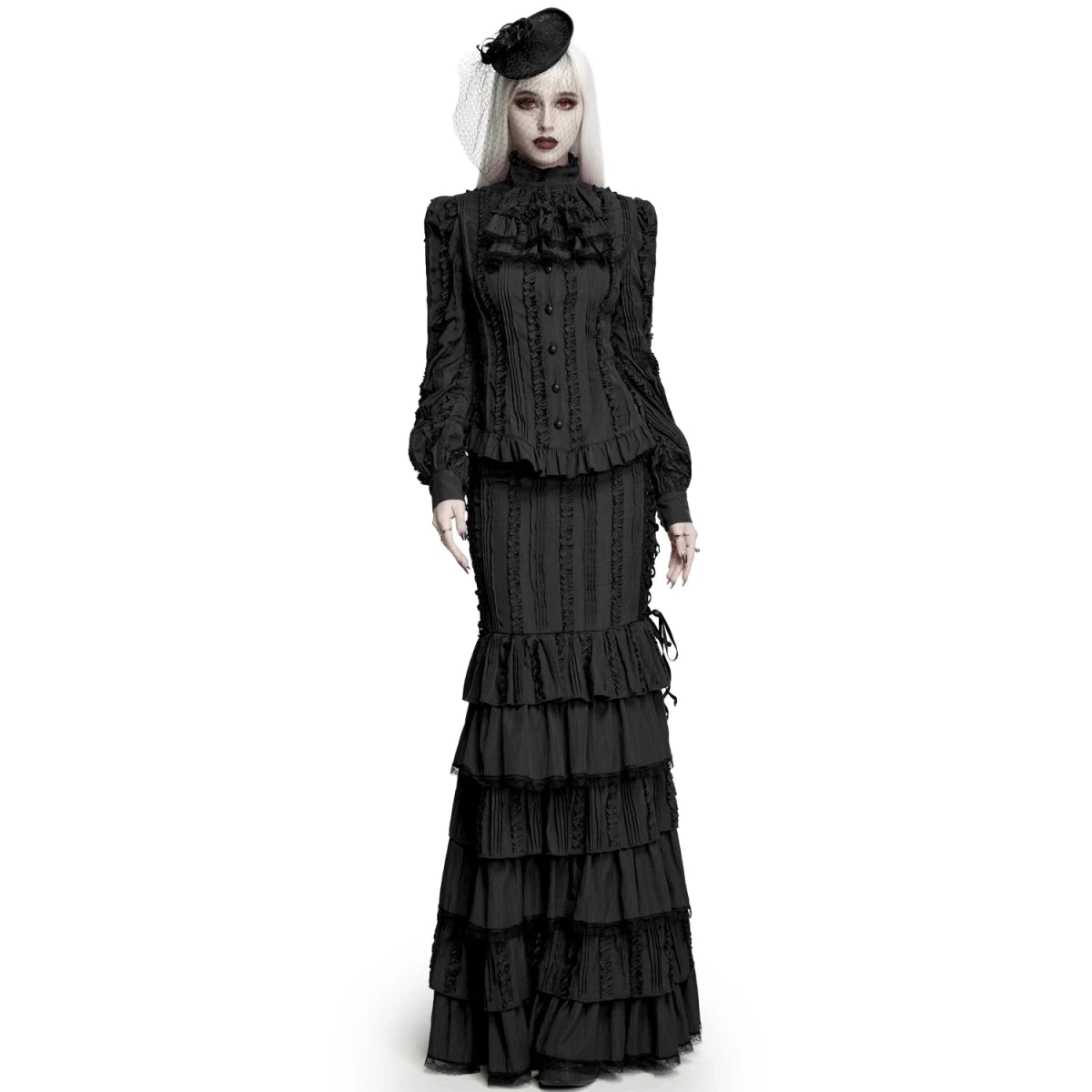 Blusa Victoriana Negra con Chorrera y Lazada en la Espalda - Crazyinlove