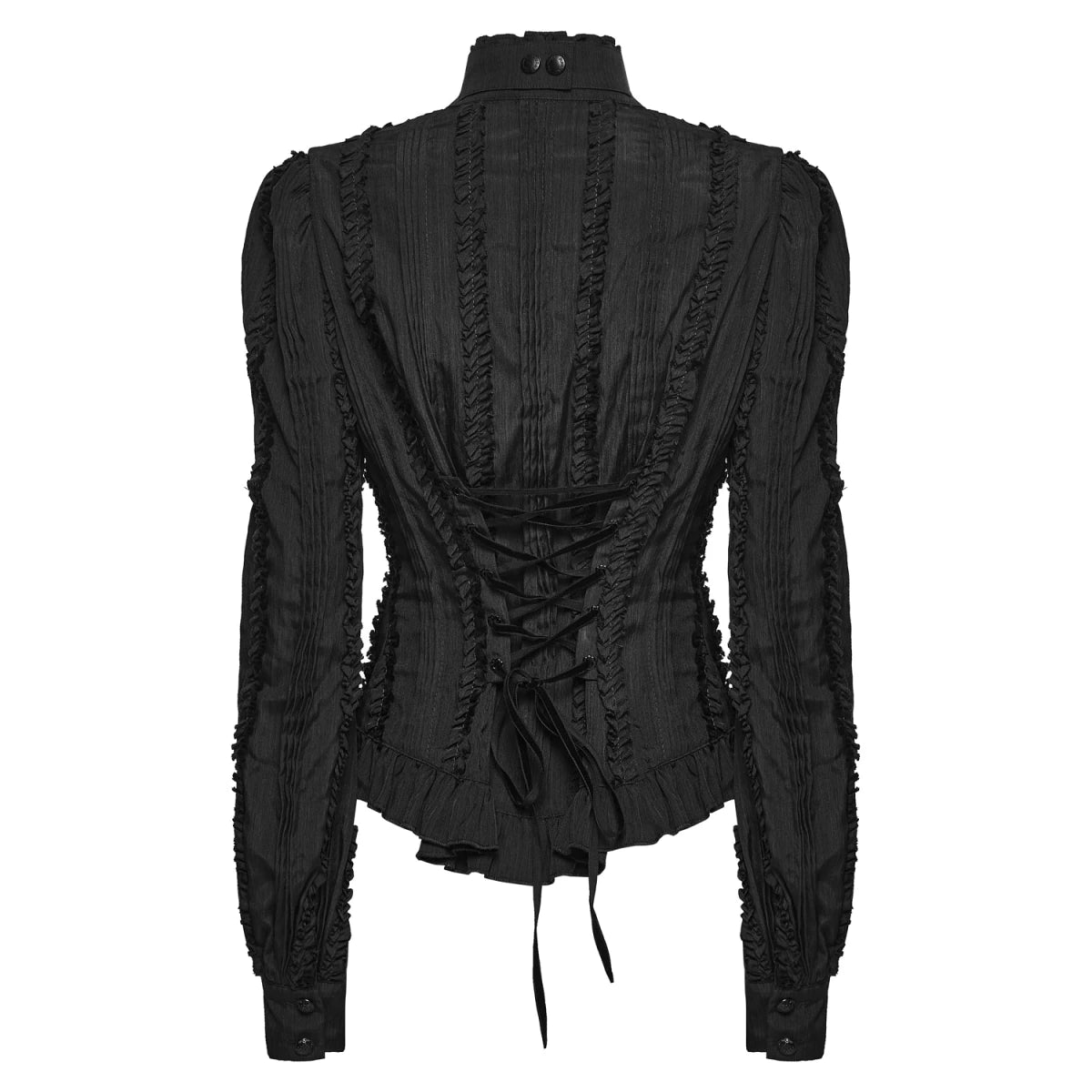 Blusa Victoriana Negra con Chorrera y Lazada en la Espalda - Crazyinlove