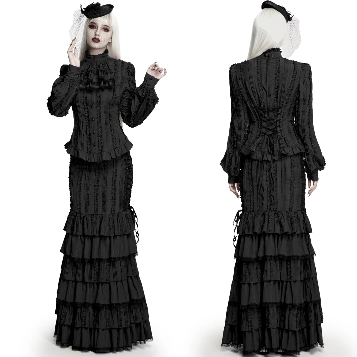 Blusa Victoriana Negra con Chorrera y Lazada en la Espalda - Crazyinlove