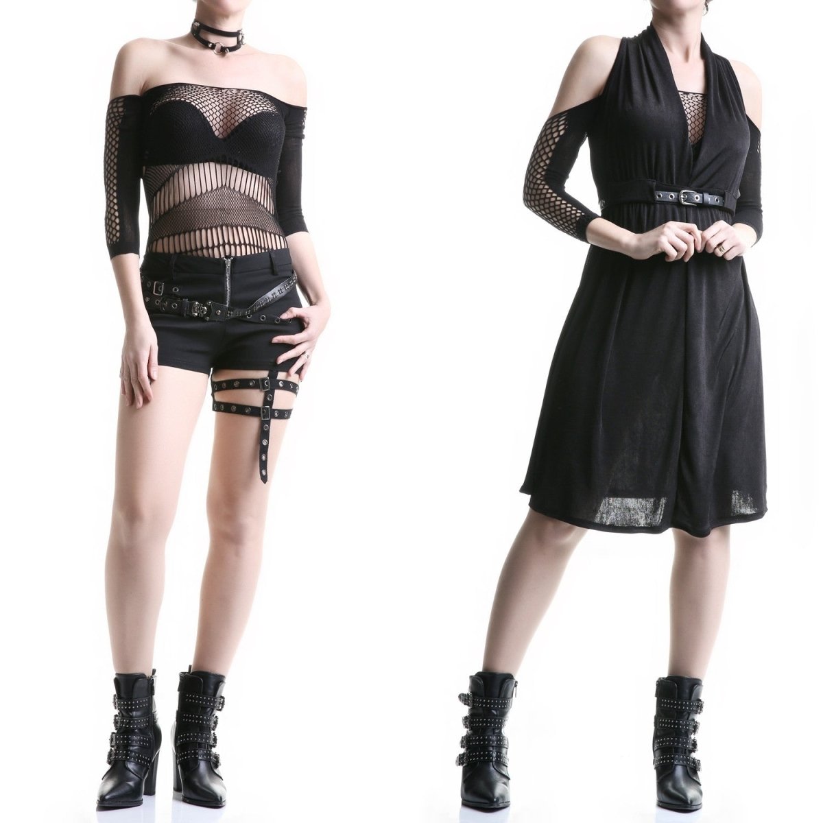 Body de Rejilla Negro con Hombros Descubiertos y Espalda Cruzada - Crazyinlove