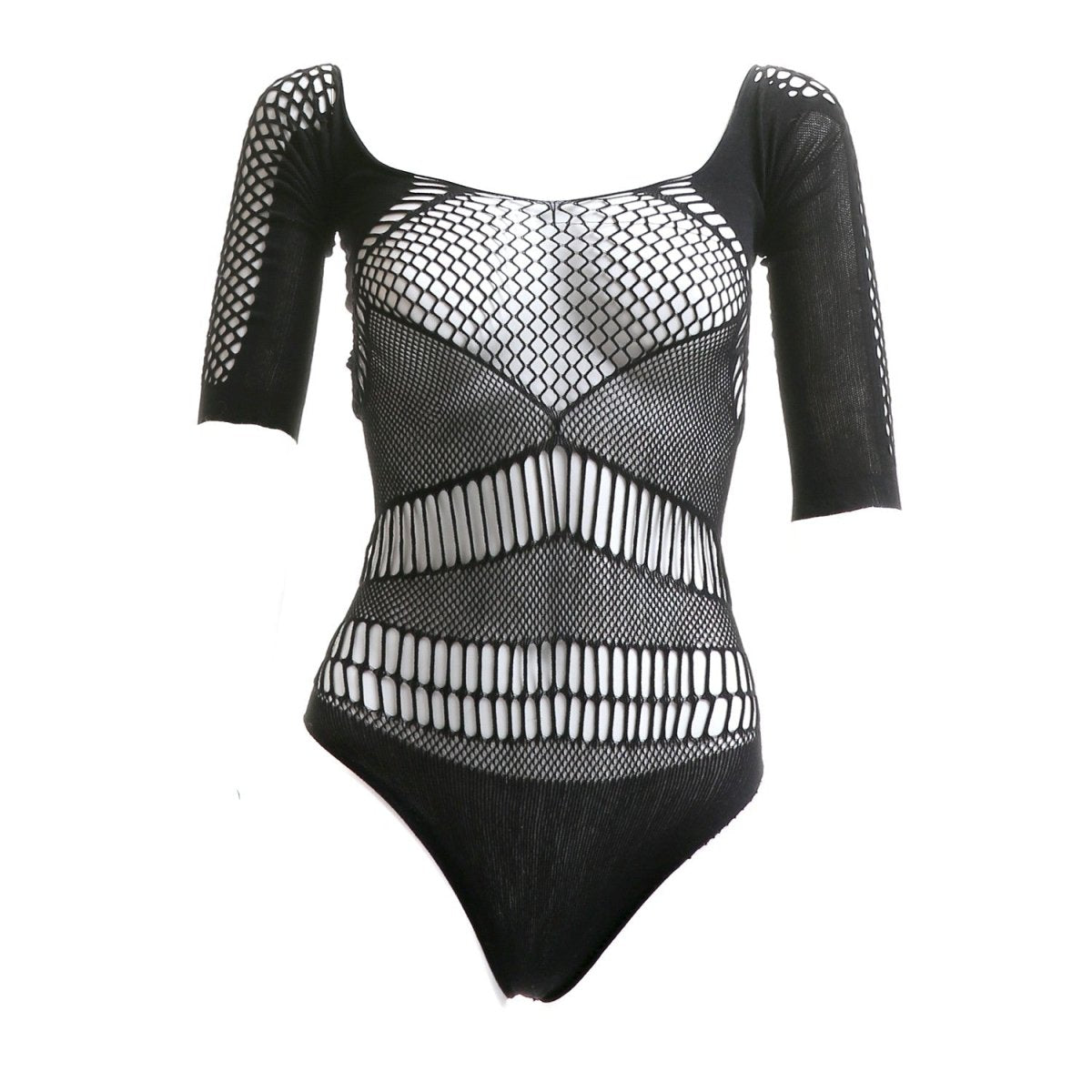 Body de Rejilla Negro con Hombros Descubiertos y Espalda Cruzada - Crazyinlove