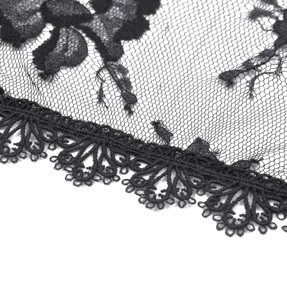 Detalle tela Bolero Gótico Negro Floral Mangas Acampanadas