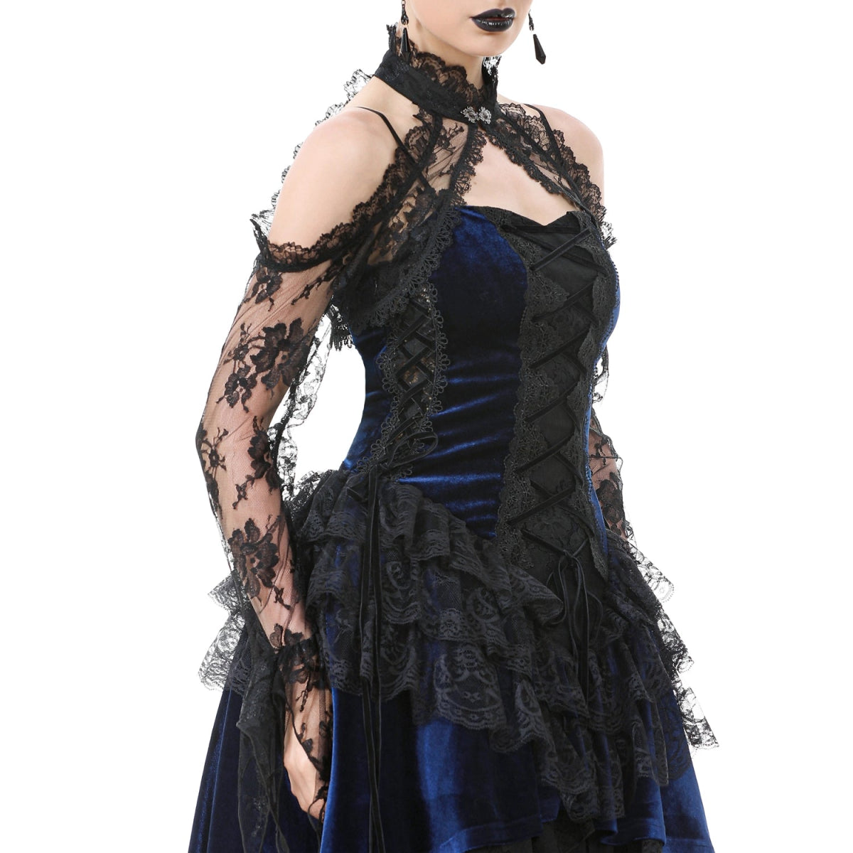 Bolero Gótico Negro Floral Mangas Acampanadas