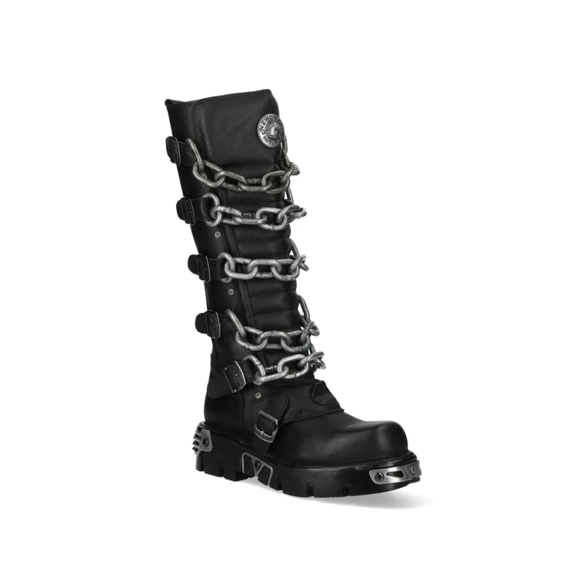 Botas Altas Góticas de Piel Negra con Cadenas y Hebillas - Crazyinlove