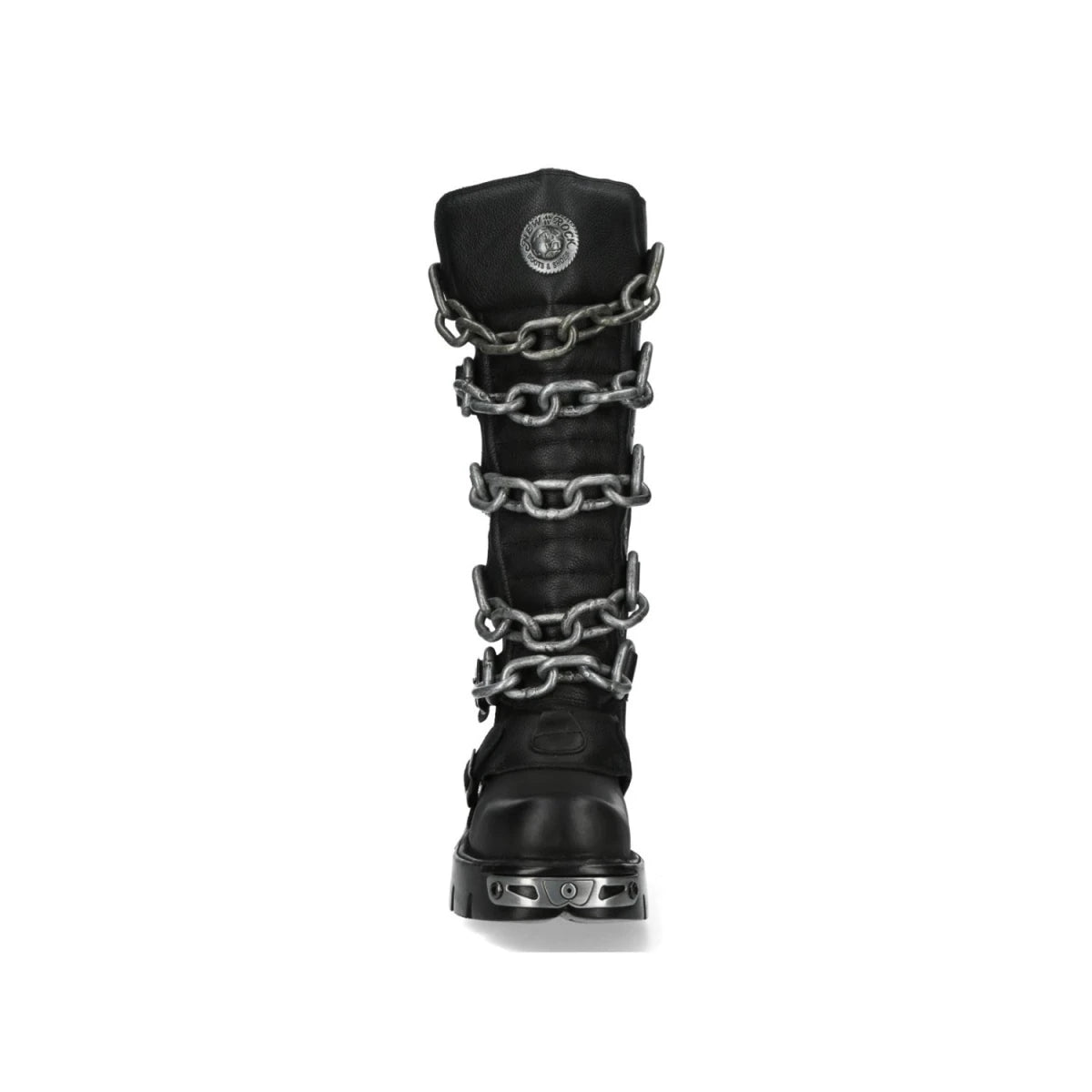 Botas Altas Góticas de Piel Negra con Cadenas y Hebillas - Crazyinlove