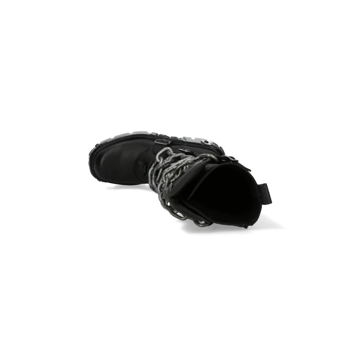 Botas Altas Góticas de Piel Negra con Cadenas y Hebillas - Crazyinlove