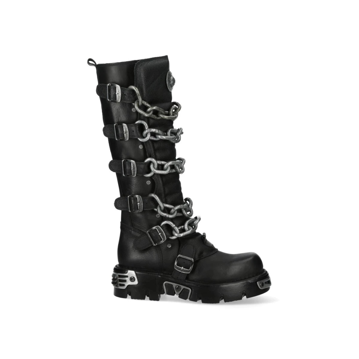 Botas Altas Góticas de Piel Negra con Cadenas y Hebillas - Crazyinlove