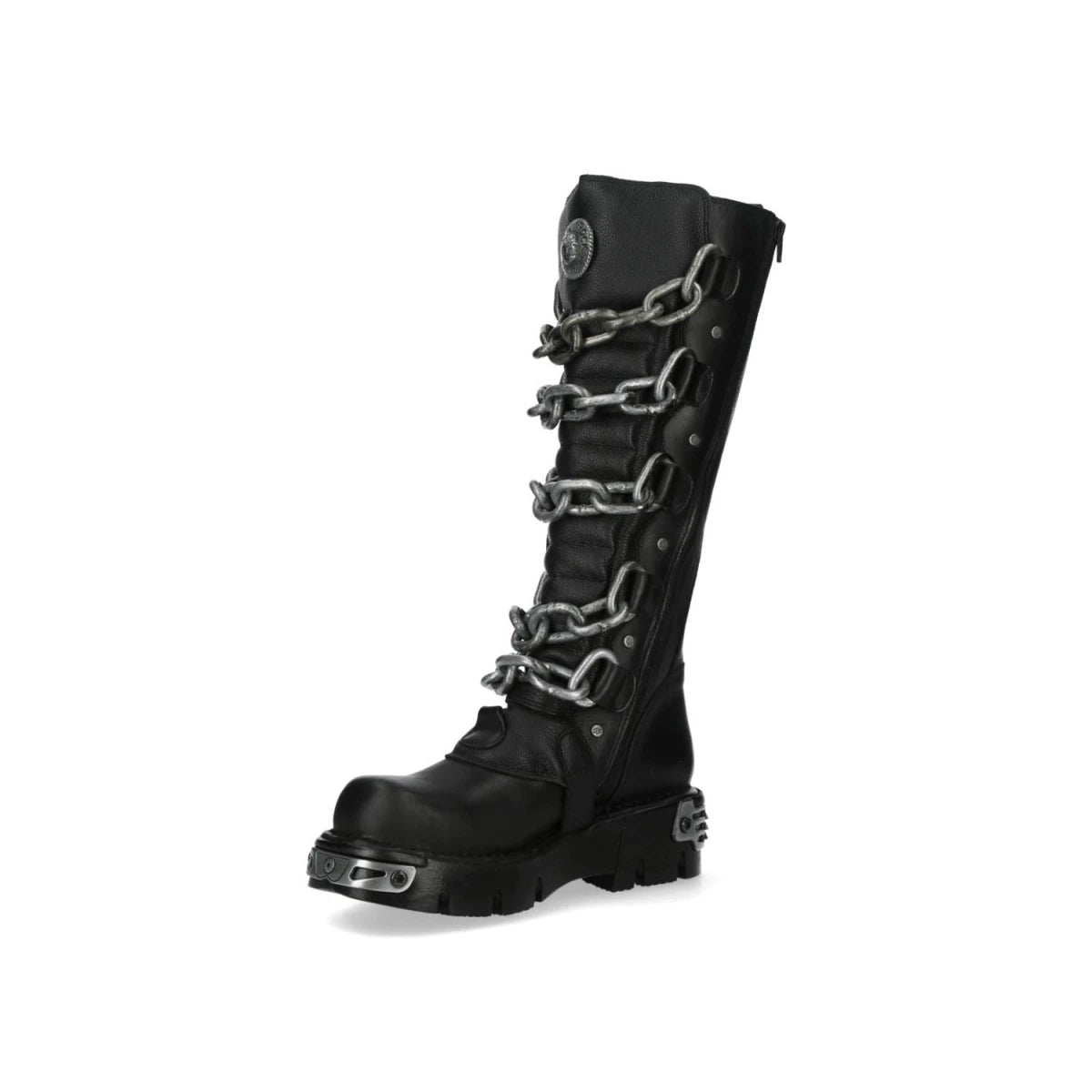 Botas Altas Góticas de Piel Negra con Cadenas y Hebillas - Crazyinlove