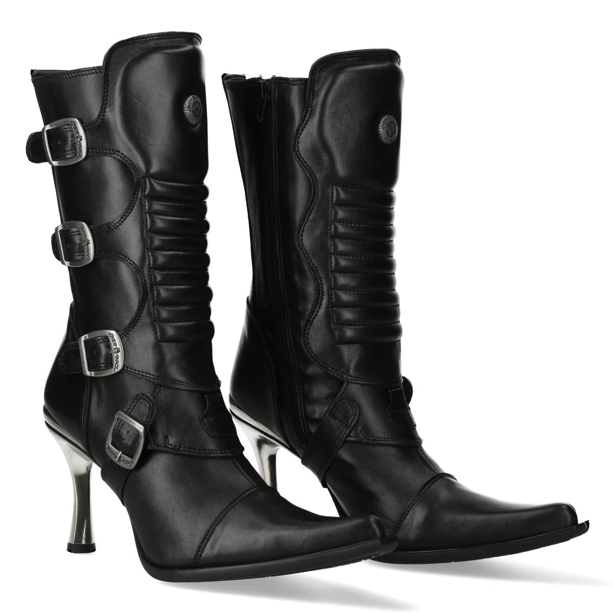 High Heel Stiletto Leather Boot with Buckles