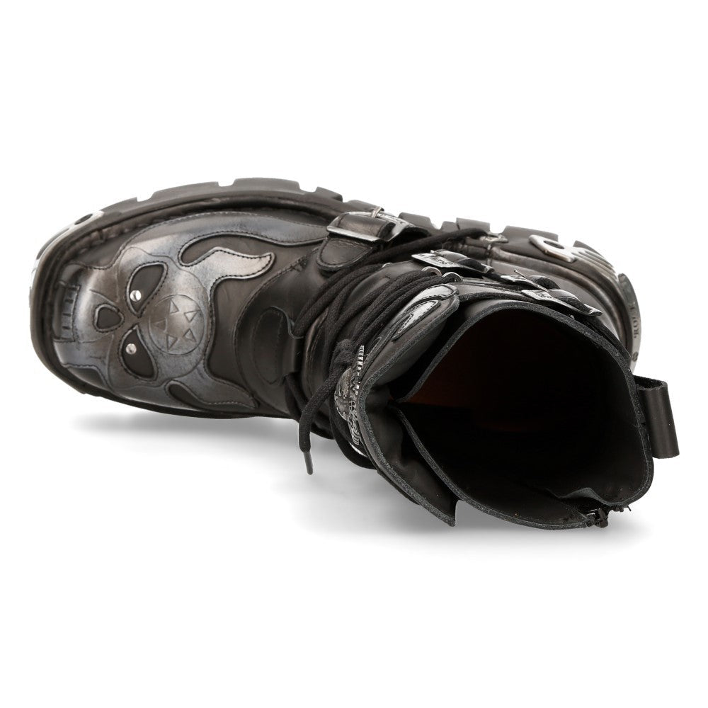 Botas New Rock Góticas con Llamas Plateadas y Hebillas - Crazyinlove