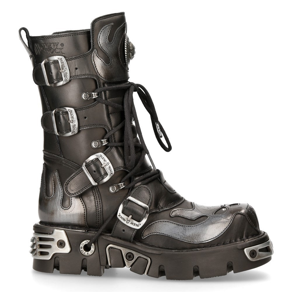 Botas New Rock Góticas con Llamas Plateadas y Hebillas - Crazyinlove