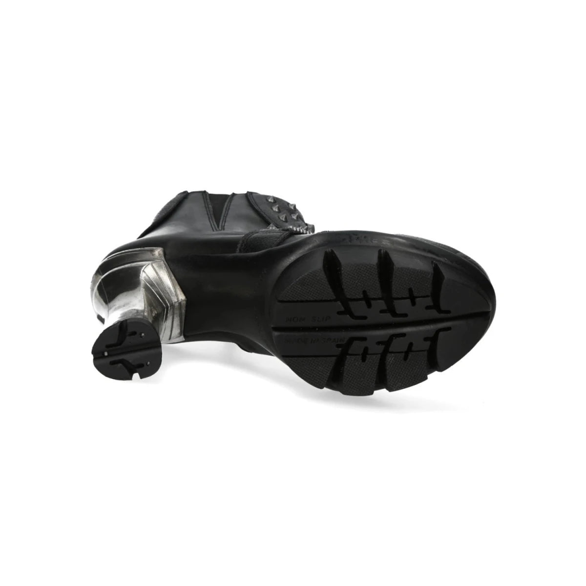 Botines Góticos de Piel Negra con Tachuelas y Tacón Plateado de 11 cm - Crazyinlove