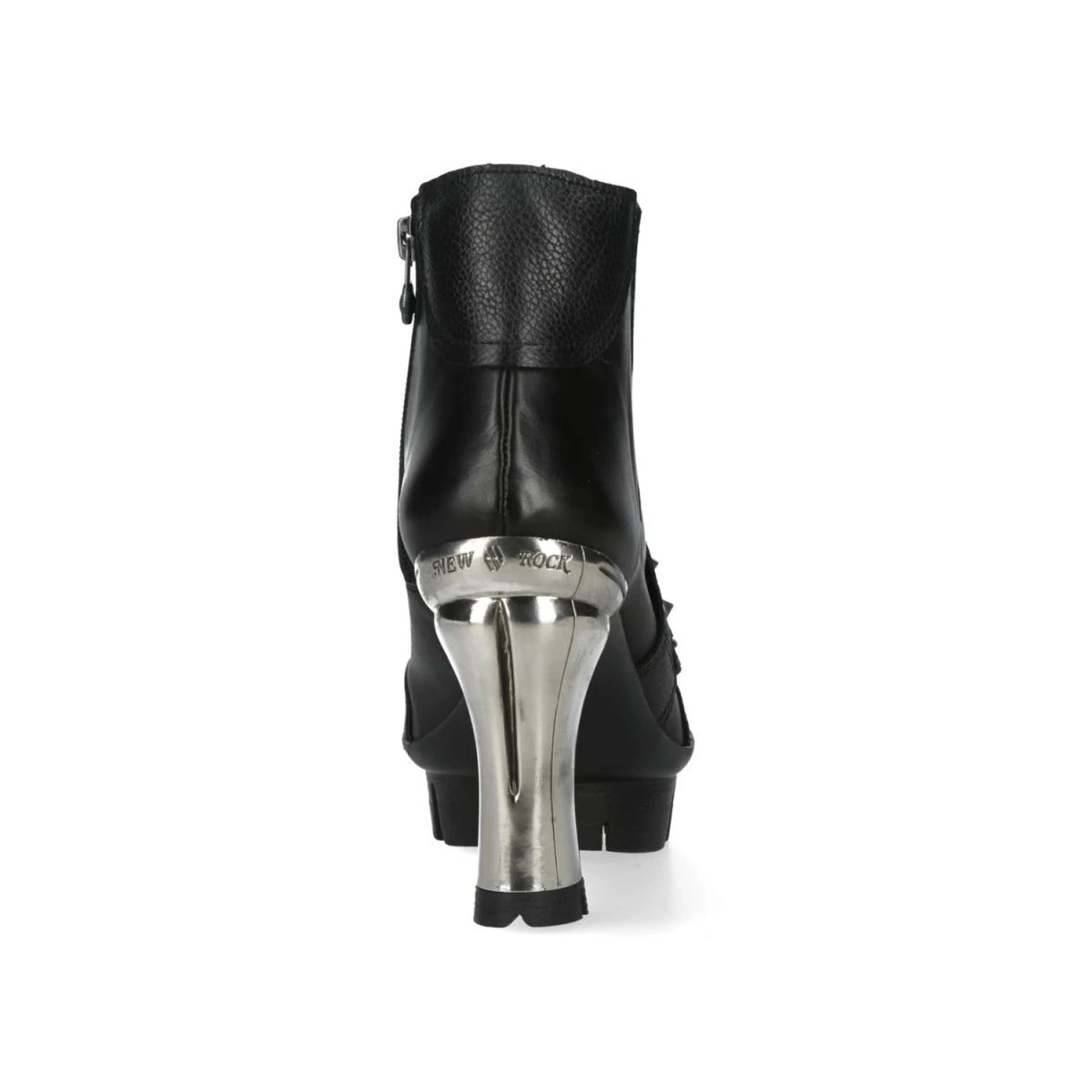 Botines Góticos de Piel Negra con Tachuelas y Tacón Plateado de 11 cm - Crazyinlove
