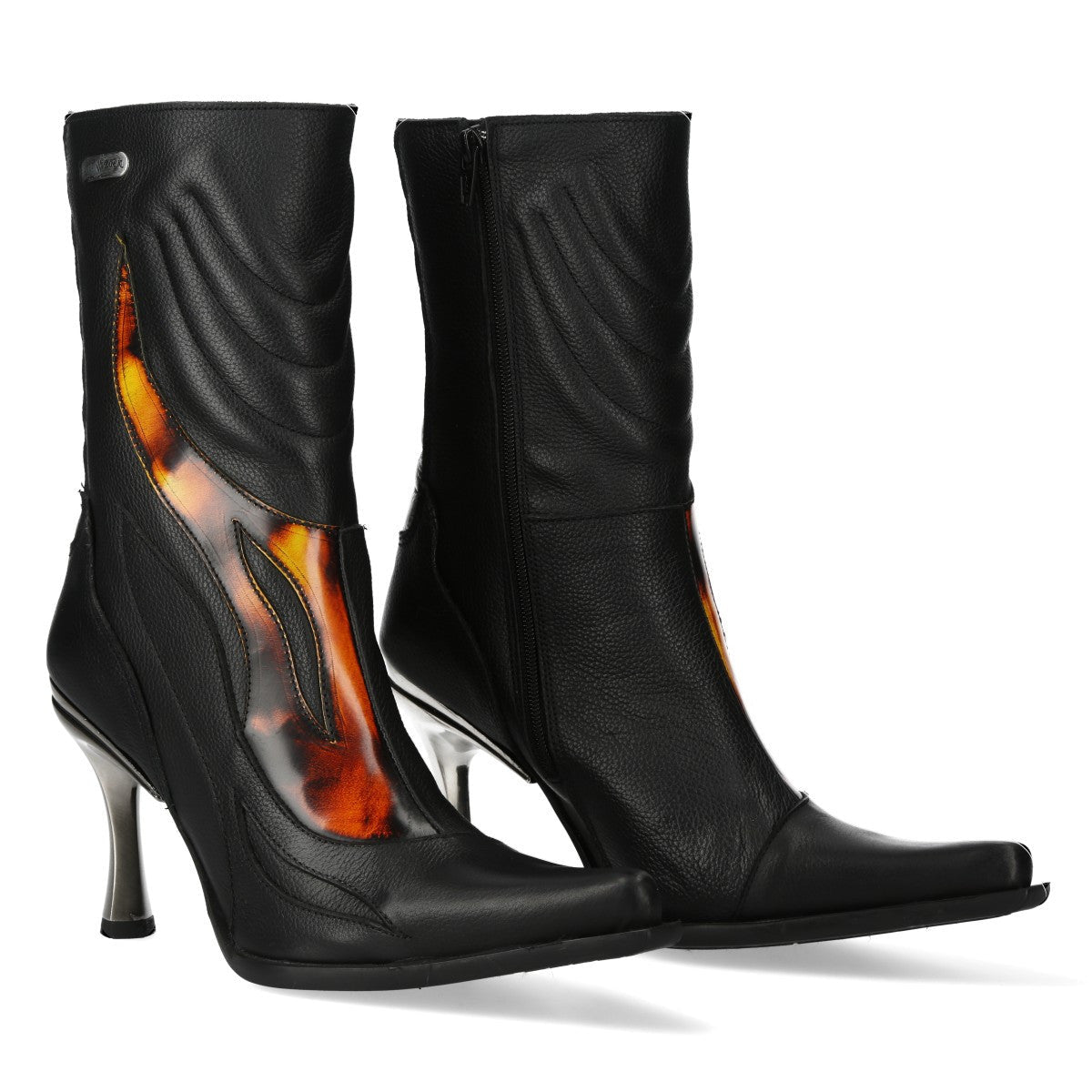 Botines New Rock Góticos con Llamas Rojas y Tacón Metálico - Crazyinlove