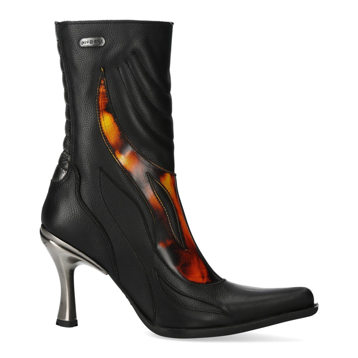 Botines New Rock Góticos con Llamas Rojas y Tacón Metálico - Crazyinlove