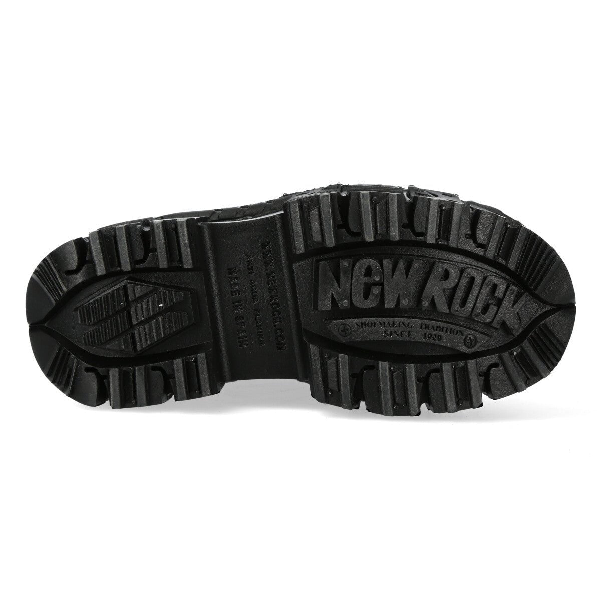 Suela PU-Ultra del botín New Rock M-WALL285-S1 con tacos y logo de la marca