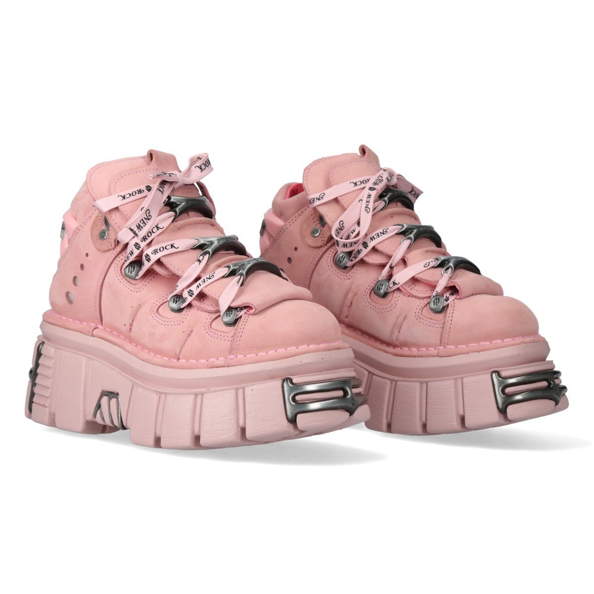 Par de botines rosas New Rock M-106-C158 con plataforma rosa y herrajes metálicos