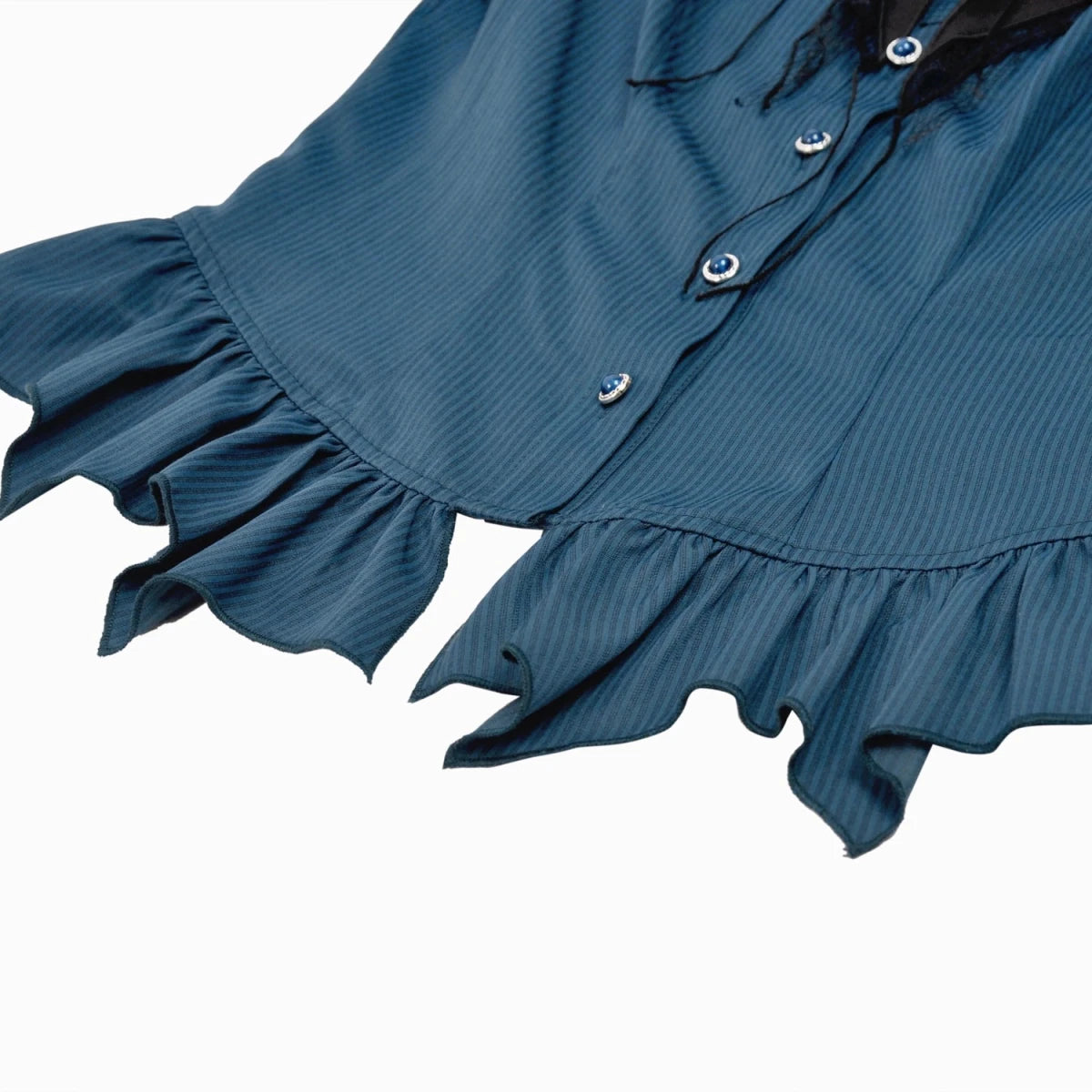 Camisa Azul con Jabot de Murciélago y Volantes - Crazyinlove