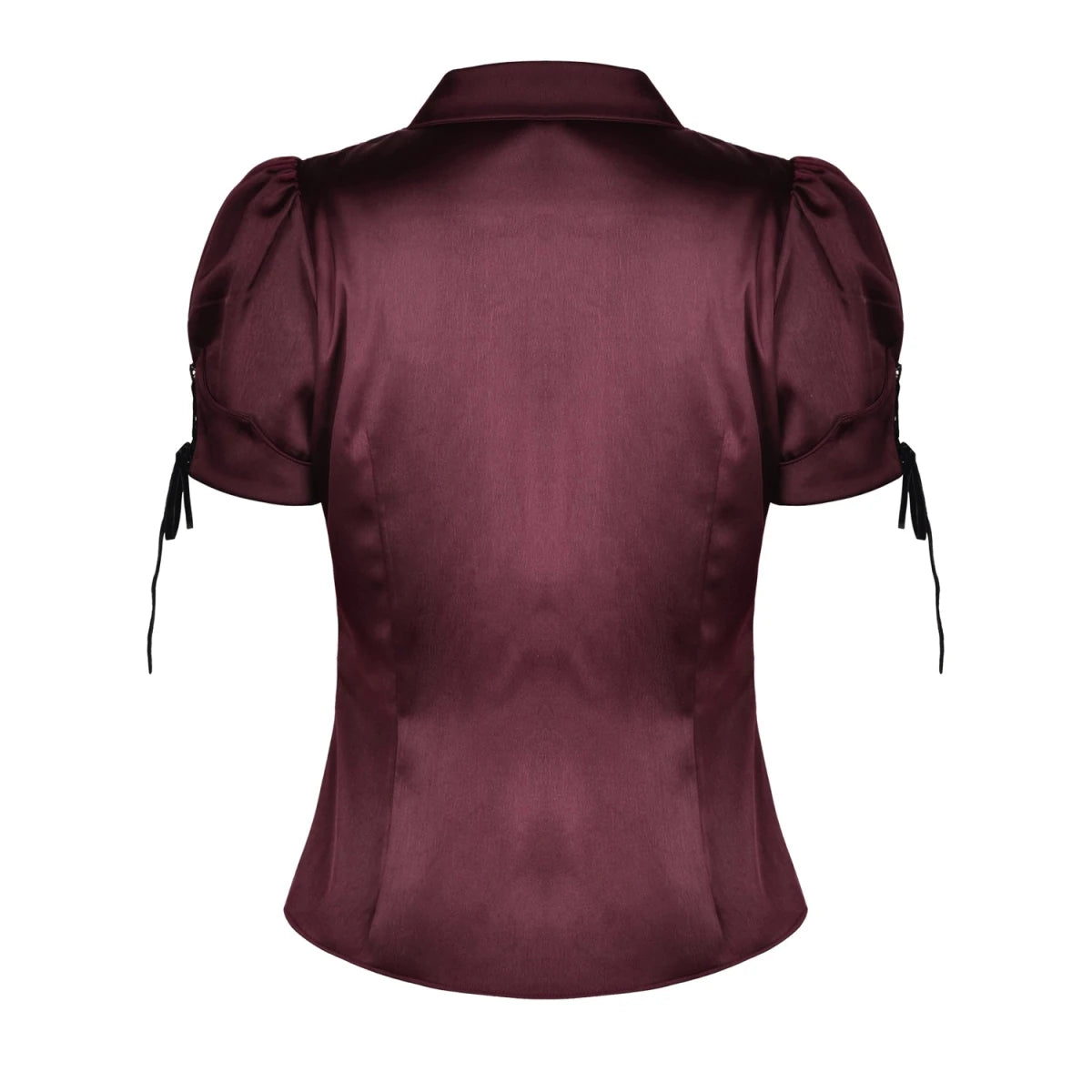 Camisa Burdeos de Satén con Volantes y Lazadas - Crazyinlove