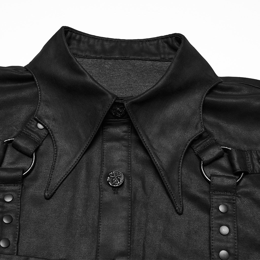 Camisa Cyberpunk Hombre Negra Resinada con Correas - Crazyinlove