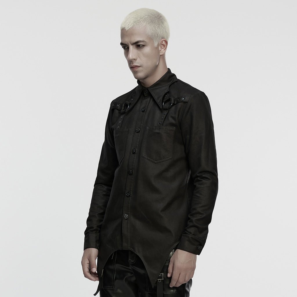 Camisa Cyberpunk Hombre Negra Resinada con Correas - Crazyinlove
