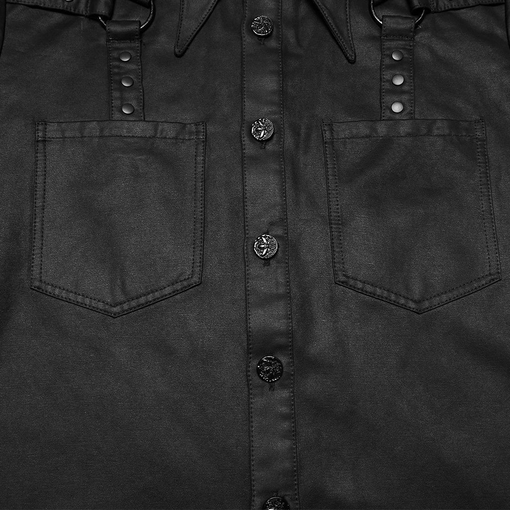 Camisa Cyberpunk Hombre Negra Resinada con Correas - Crazyinlove