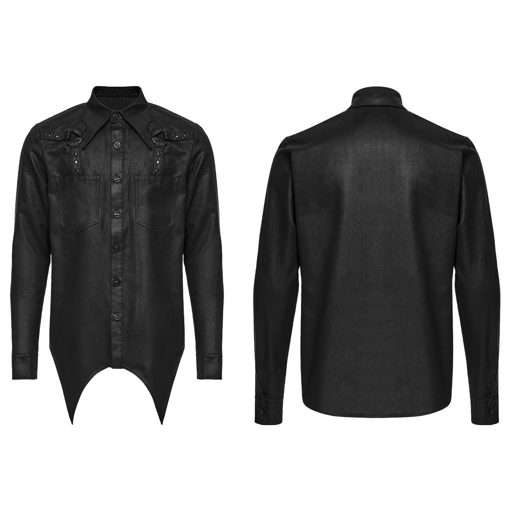 Camisa Cyberpunk Hombre Negra Resinada con Correas - Crazyinlove