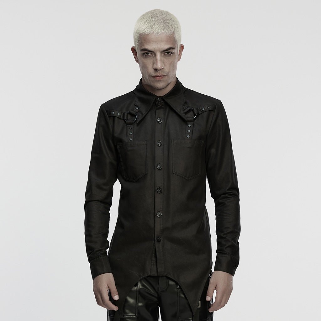 Camisa Cyberpunk Hombre Negra Resinada con Correas - Crazyinlove