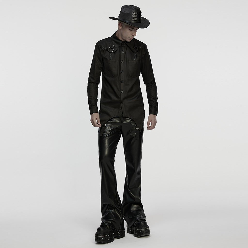 Camisa Cyberpunk Hombre Negra Resinada con Correas - Crazyinlove
