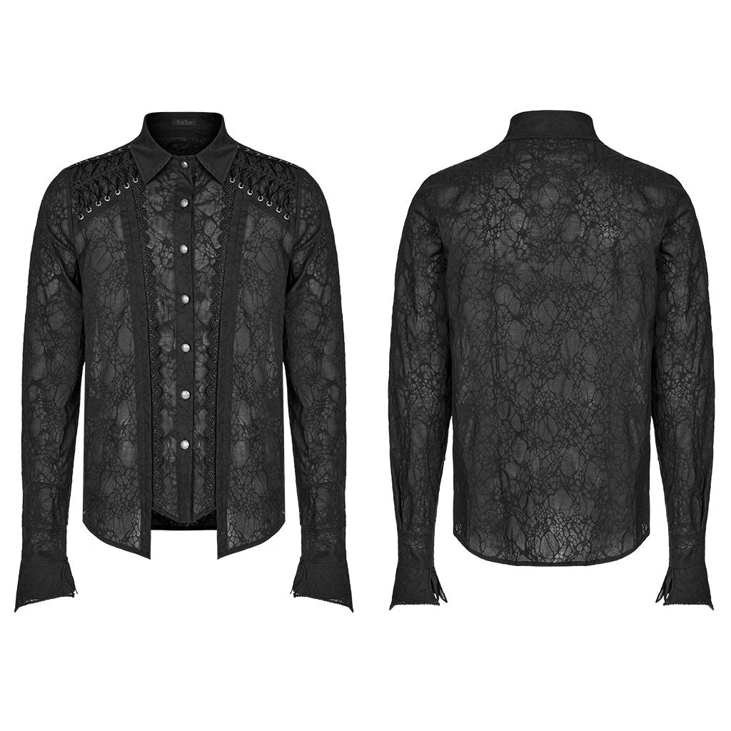 Camisa Gótica de Algodón y Encaje Calado - Crazyinlove
