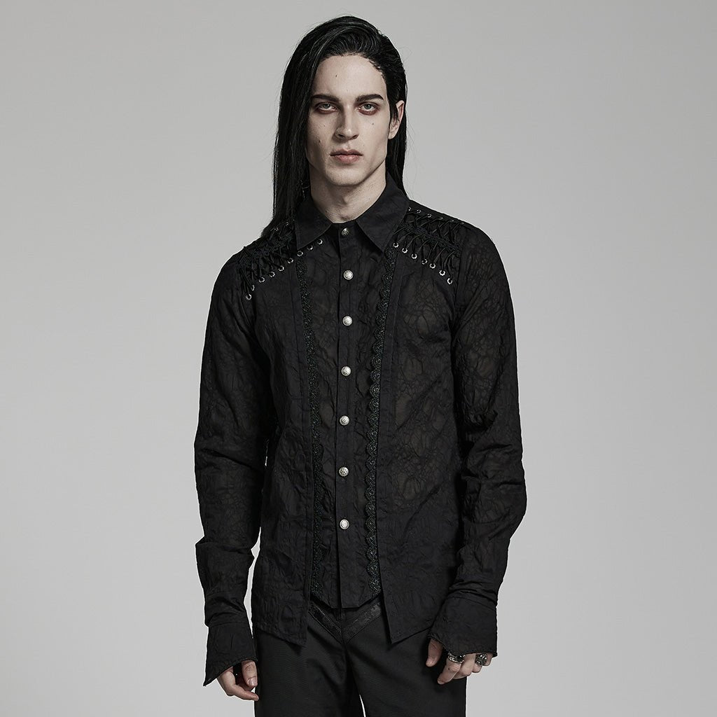 Camisa Gótica de Algodón y Encaje Calado - Crazyinlove
