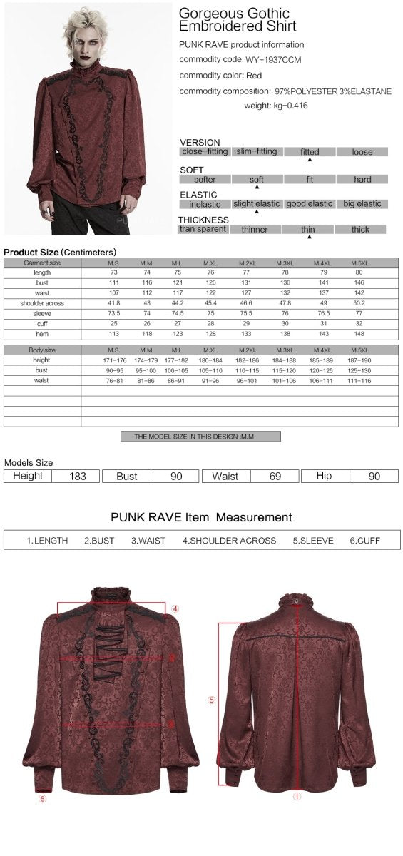 Camisa Gótica Hombre Roja con Chorrera - Crazyinlove