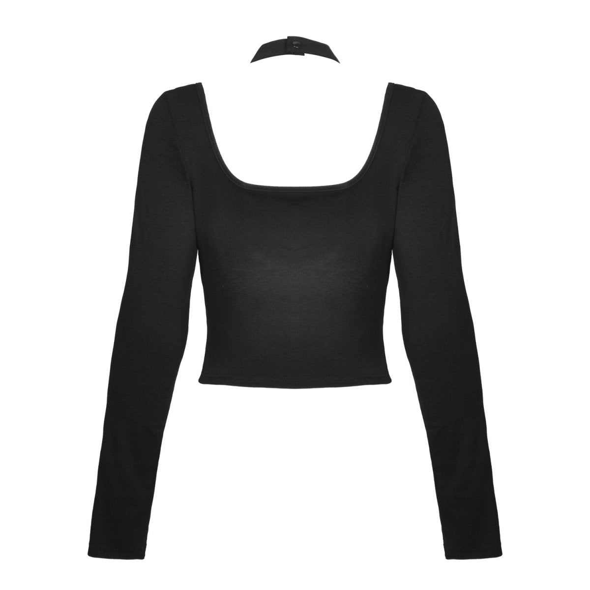 Camiseta negra de rejilla con hebilla decorativa - vista trasera