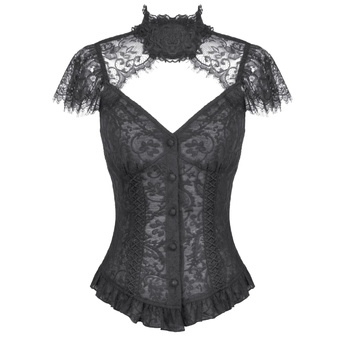 Camiseta de Encaje con Gargantilla y Botonadura - Crazyinlove