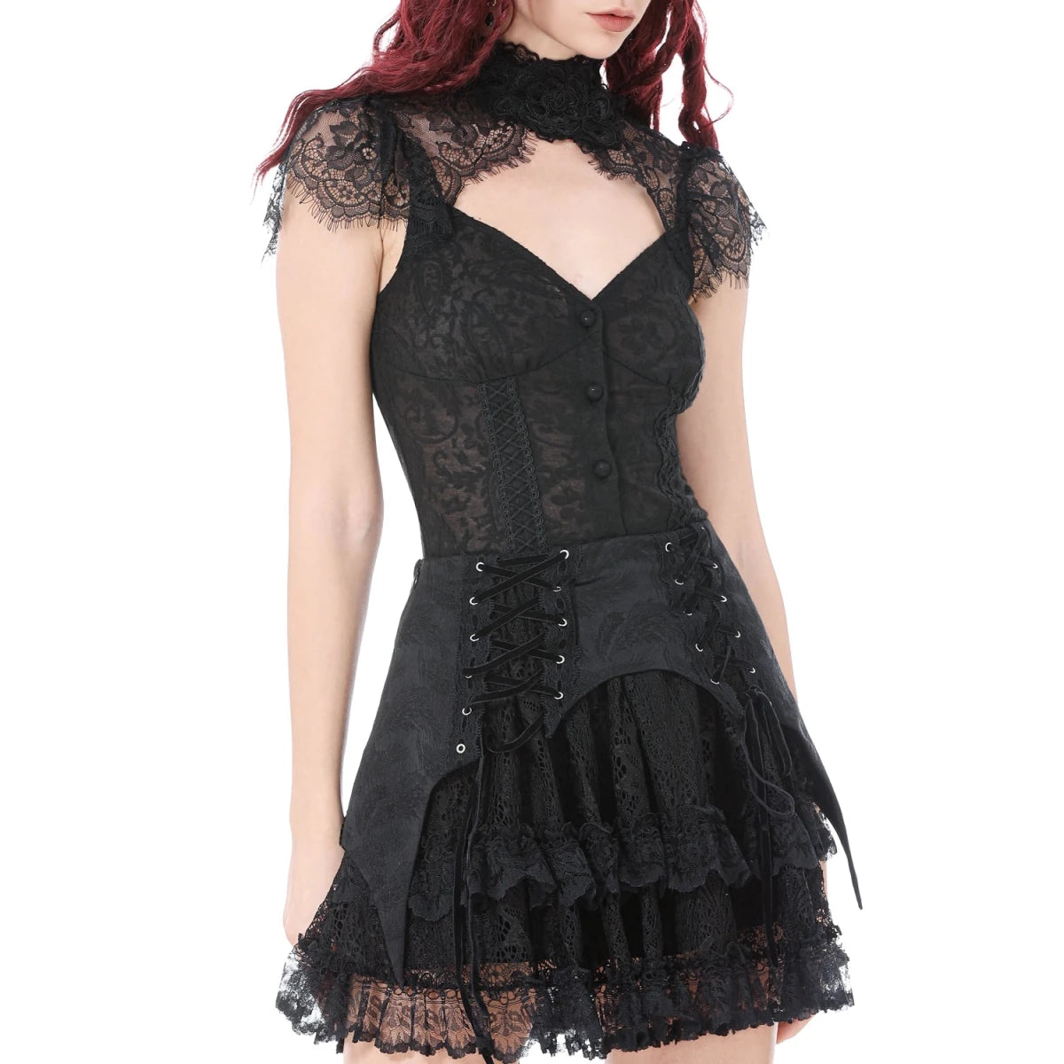 Camiseta de Encaje con Gargantilla y Botonadura - Crazyinlove