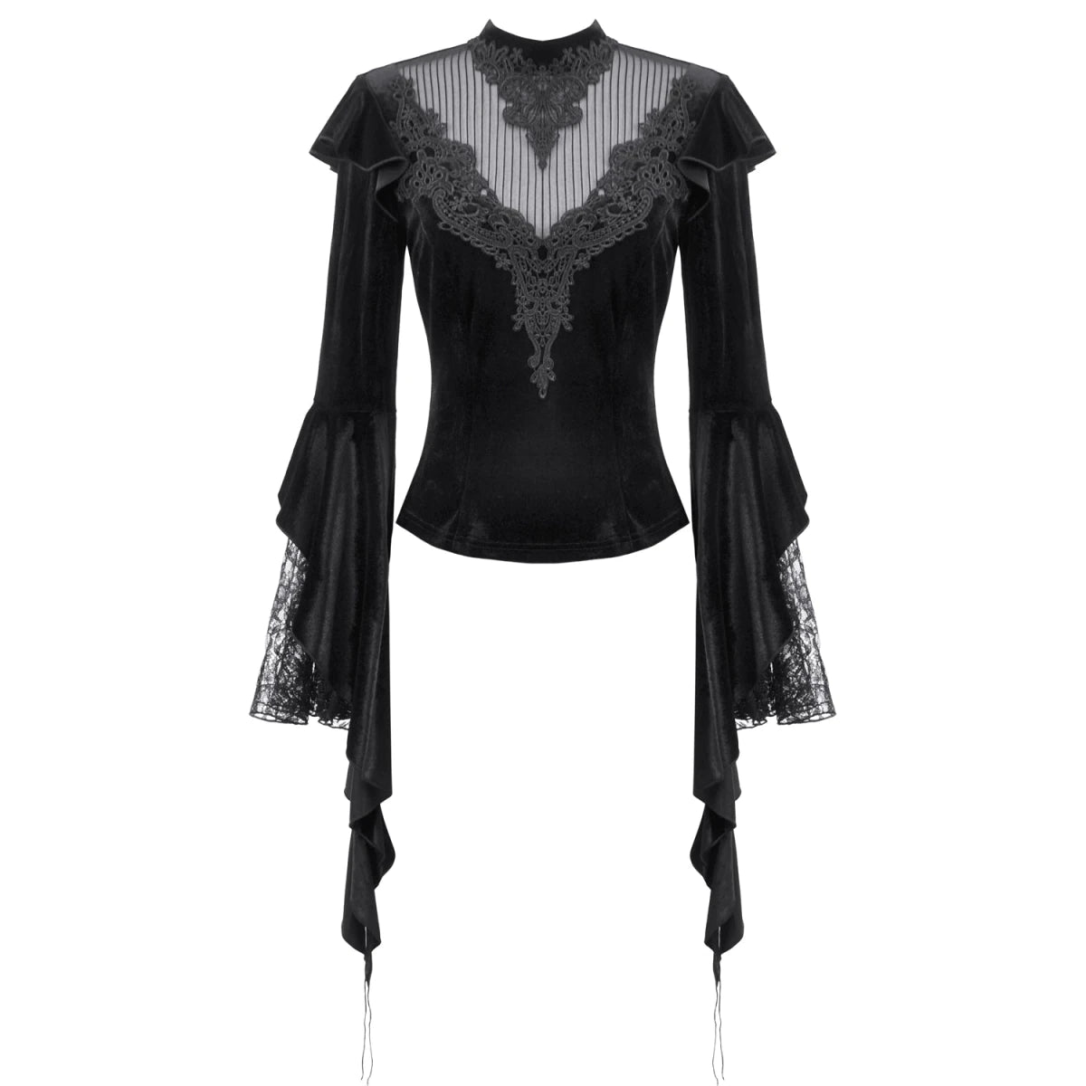 Camiseta de Terciopelo con Encaje y Mangas Bell - Crazyinlove