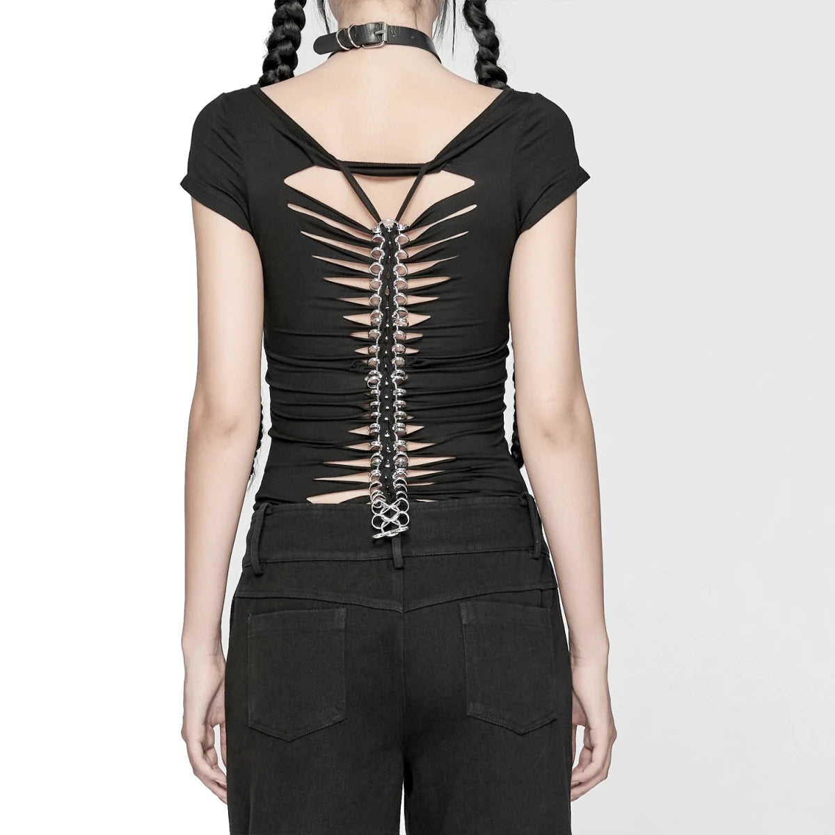 Camiseta Gótica de Esqueleto con Espalda de Anillas - Crazyinlove
