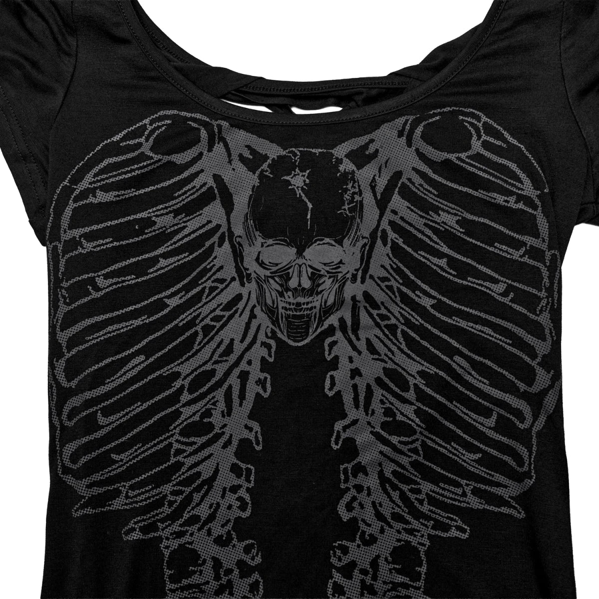 Camiseta Gótica de Esqueleto con Espalda de Anillas - Crazyinlove