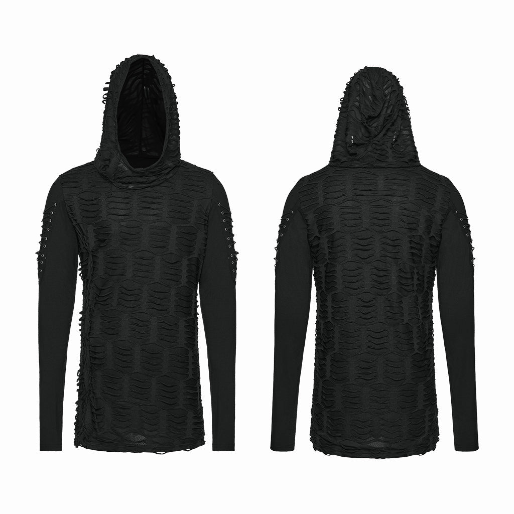 Camiseta Gótica Hombre Negra Rasgada con Capucha - Crazyinlove
