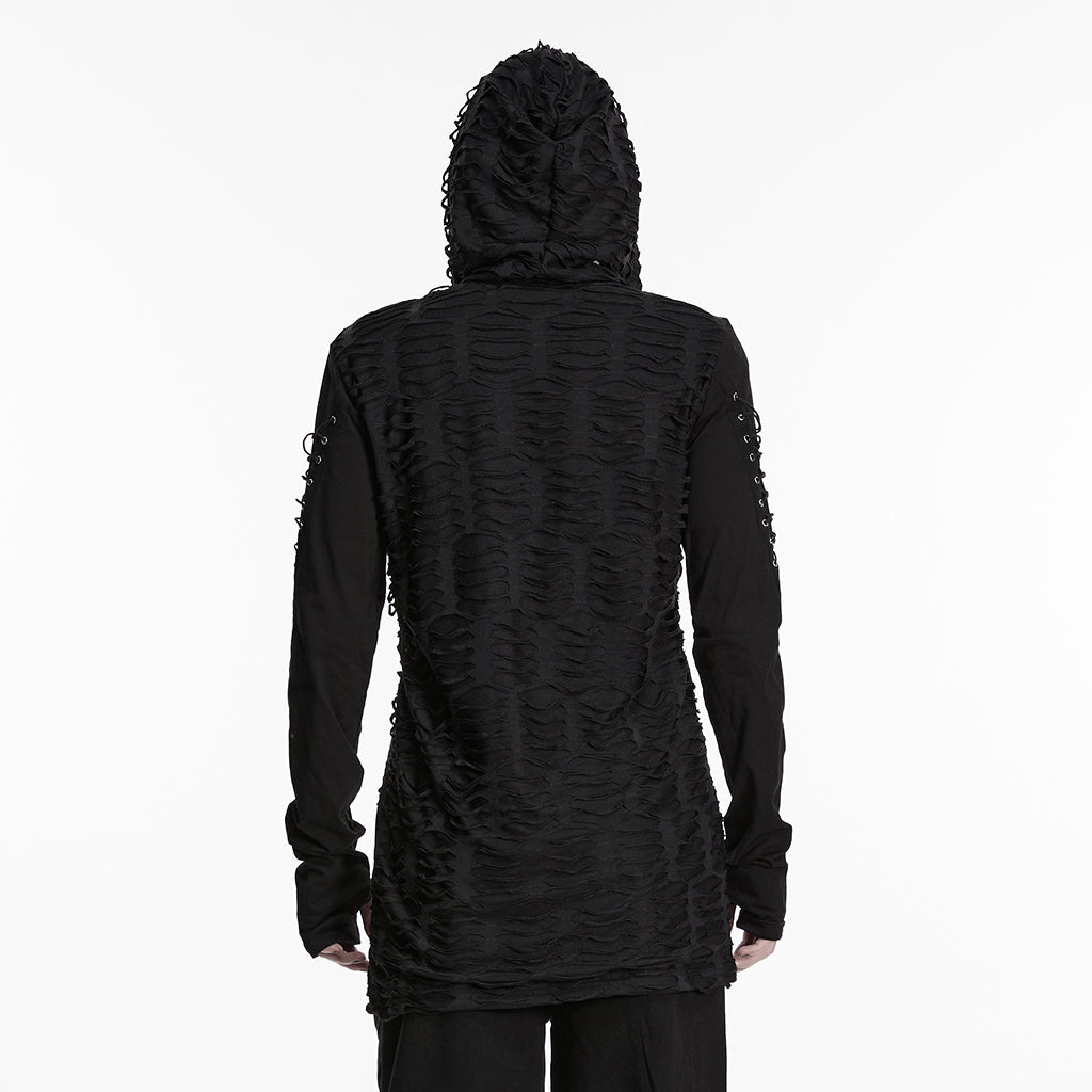 Camiseta Gótica Hombre Negra Rasgada con Capucha - Crazyinlove