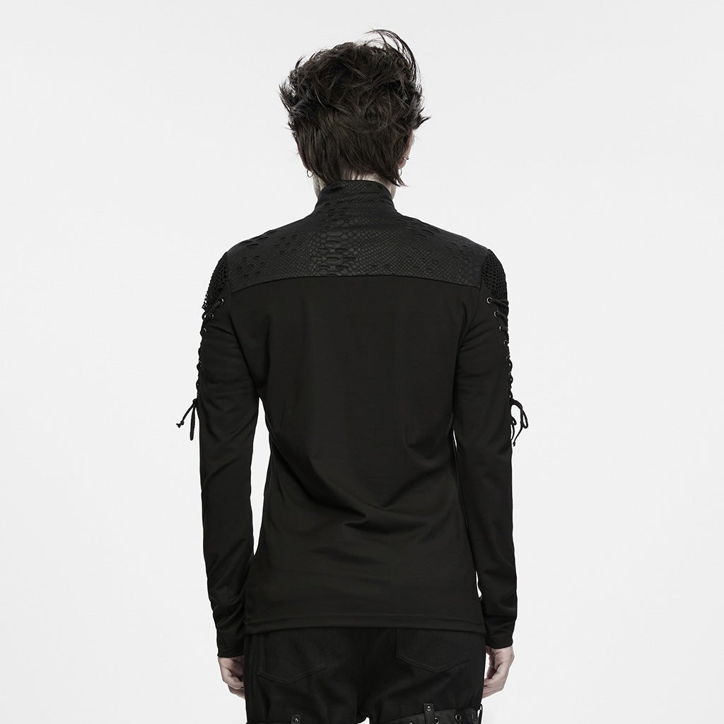 Espalda de la camiseta gótica de hombre con el canesú de textura de serpiente