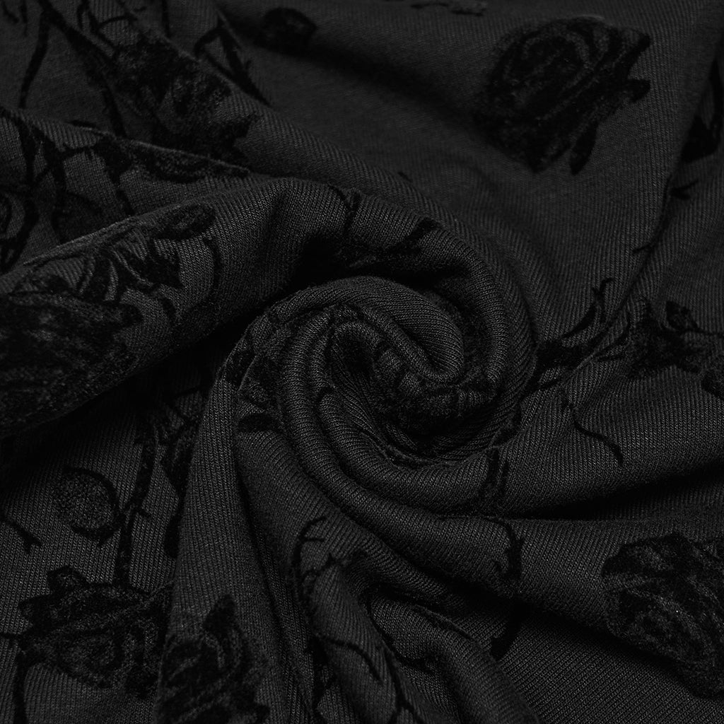 Camiseta Negra de Manga Larga con Estampado Floral y Mangas de Malla - Crazyinlove