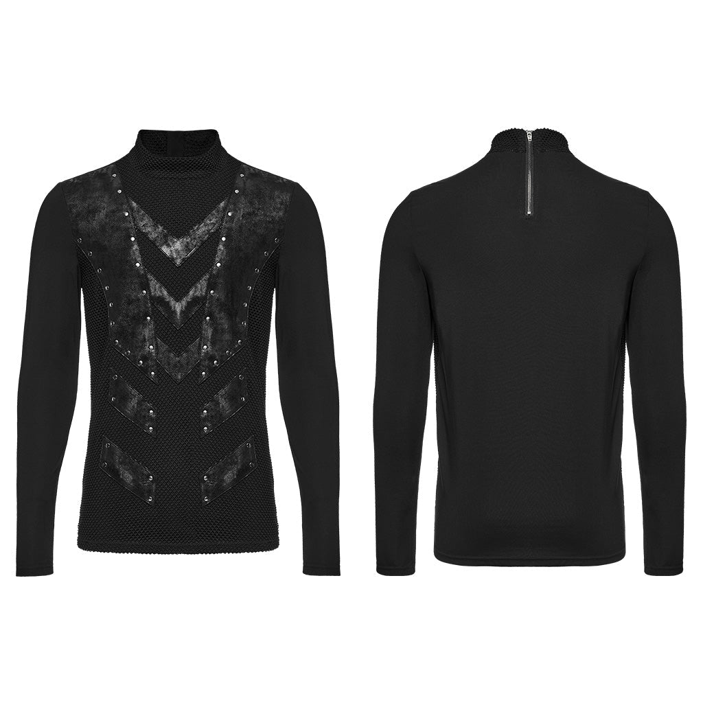Camiseta punk de armadura en plano, delantero y espalda con cremallera