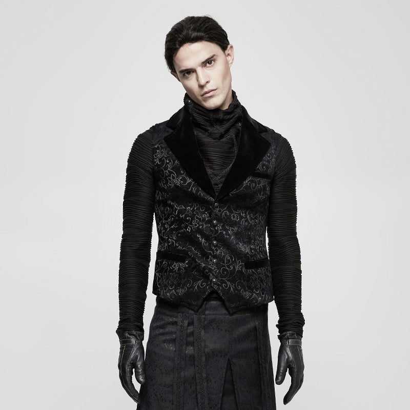 Chaleco Gótico Hombre Negro de Jacquard y Terciopelo - Crazyinlove