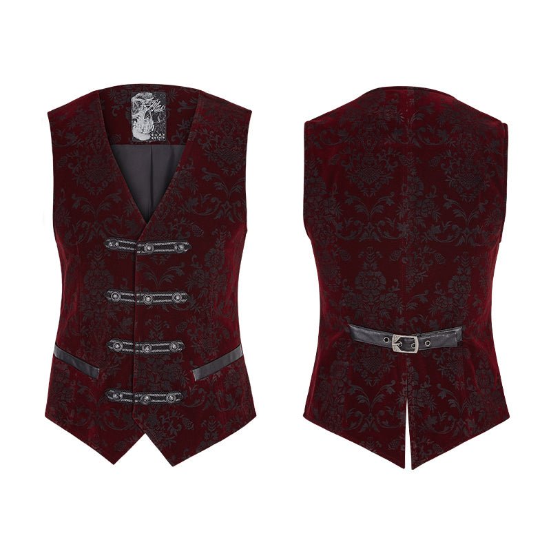 Chaleco Gótico Hombre Rojo Damasco con Alamares - Crazyinlove