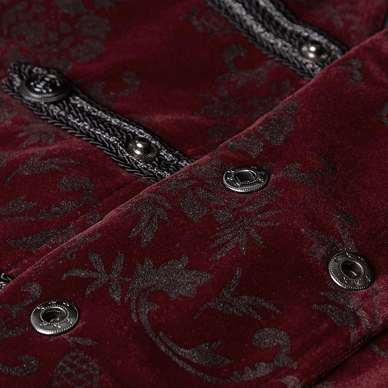 Chaleco Gótico Hombre Rojo Damasco con Alamares - Crazyinlove
